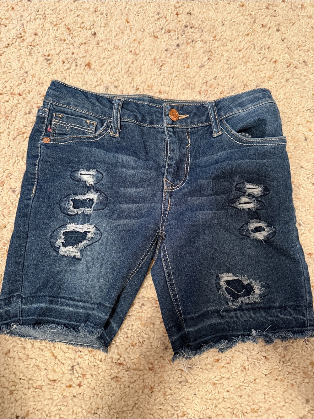 Vigoss Dark Blue Distressed Denim Shorts